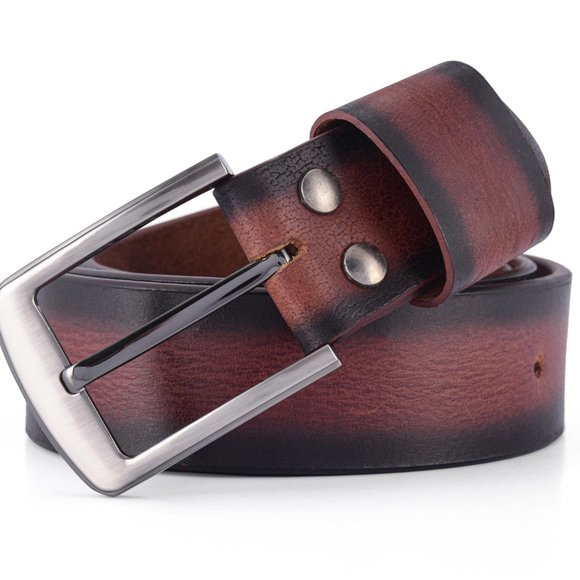 Full Grain Vintage Sun Brown Buffalo Leather Belt For Men: Free Personalization - Picture 3 of 14